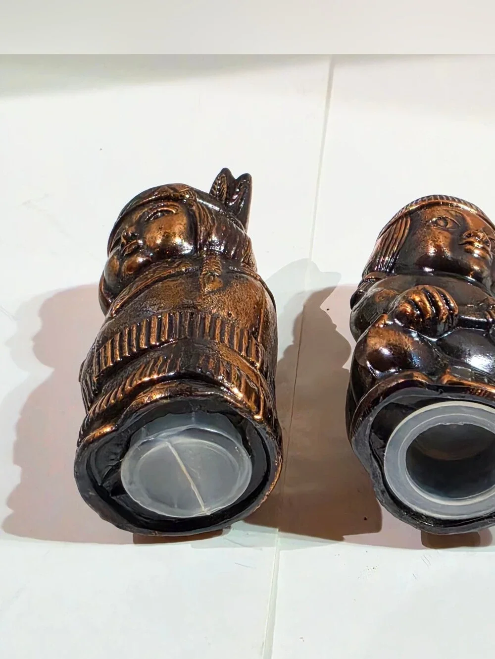 Vintage Copper Finished Native American Boy and Girl Salt and Pepper Shaker Set